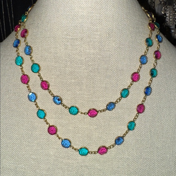 Swarovski Jewel Tone Crystal Bezel Link Necklace - Picture 3 of 3